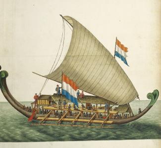 Illustration of a kora-kora with mainsail