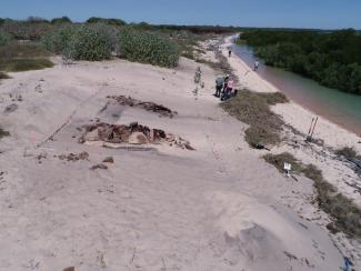 An estuarine landscape showing an archaeological dig site