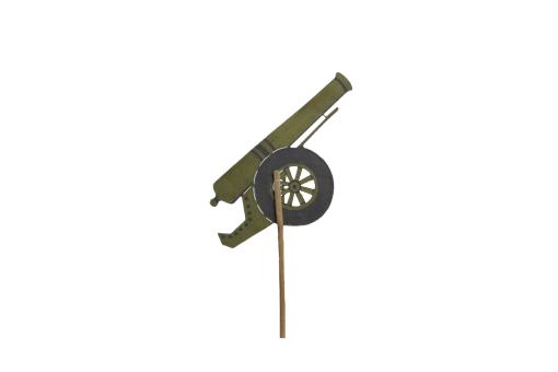 A leather puppet depicting a cannon